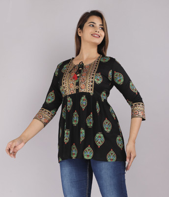 ANNEIV Casual Printed Women Black Top