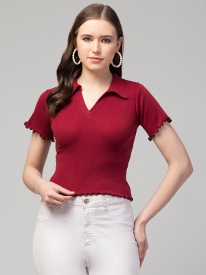 ENZ Casual Solid Women Maroon Top