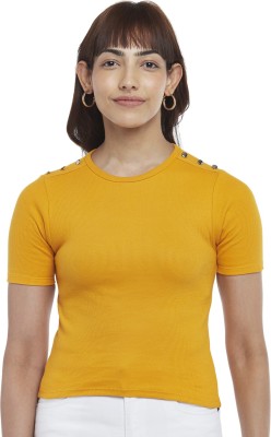 PEOPLE Casual Solid Women Yellow Top