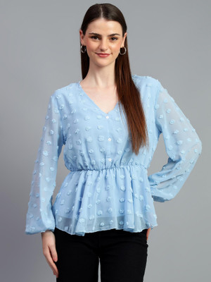 KOTTY Casual Self Design Women Blue Top