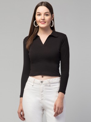 STYLE PREZONE Casual Solid Women Black Top