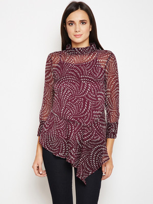 OXOLLOXO Casual 3/4 Sleeve Printed Women Maroon Top