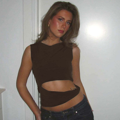 OUTZIDR Casual Solid Women Brown Top