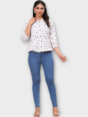 Pittra4ever Casual Printed Women White Top