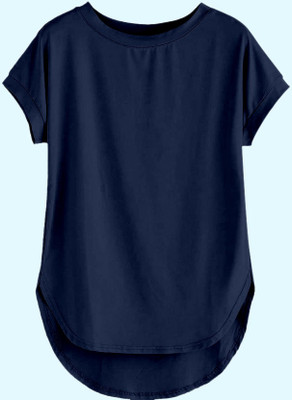 AOOSH Casual Solid Women Blue Top