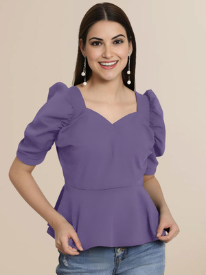 Mast & Harbour Casual Solid Women Purple Top