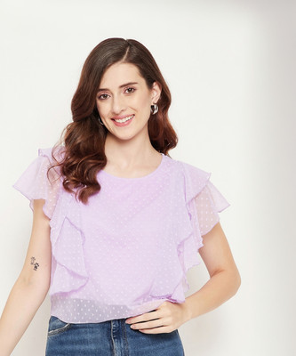 BITTERLIME Casual Self Design Women Purple Top