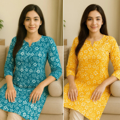 SSfashion Casual Floral Print Women Blue, Yellow Top