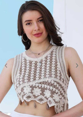 Classy creations Casual Self Design Women Beige Top