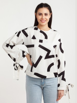 Zink London Casual Printed Women White, Black Top