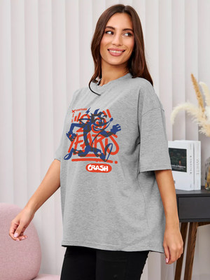 Leotude Casual Printed Women Grey Top