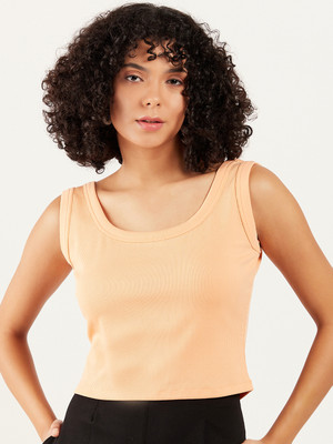 ATHENA Casual Solid Women Orange Top