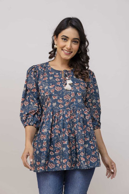 raavi fashion Party Printed Women Blue Top