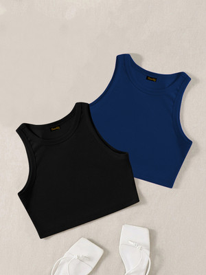 Toochki Casual Solid Women Dark Blue Top