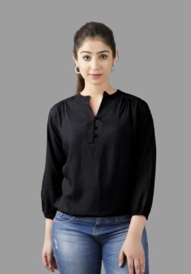 RJ FASHION Casual Solid Women Black Top