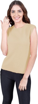 THE BLAZZE Casual Solid Women Beige Top