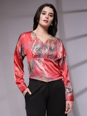 KASSUALLY Party Floral Print Women Red Top