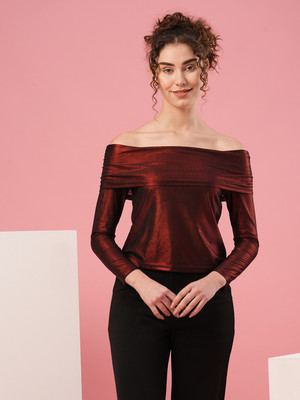 Globus Party Solid Women Maroon Top