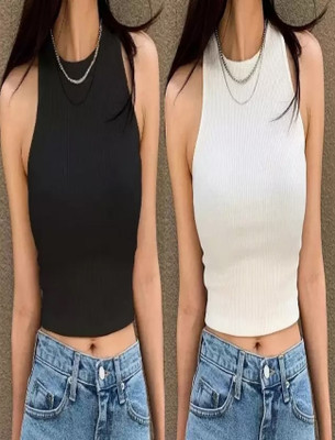 PINOVO Casual Solid Women Black, White Top