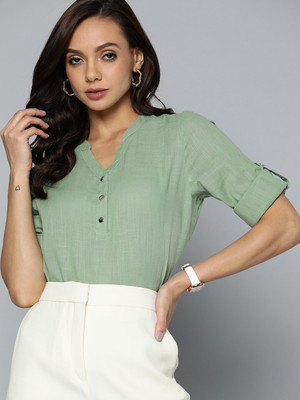 CHEMISTRY Casual Solid Women Green Top