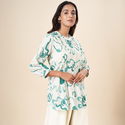 Akkriti by Pantaloons Casual Printed Women Light Green, White Top