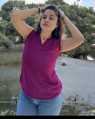 bhanderi fashion Casual Checkered Women Purple Top