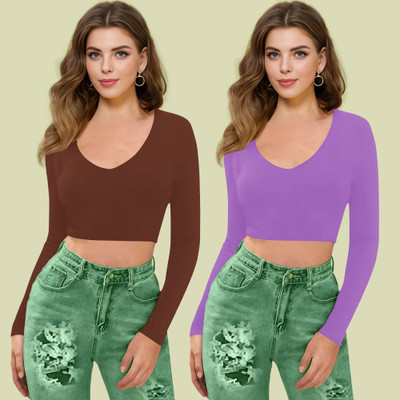NAVYANKAA Casual Solid Women Purple Top