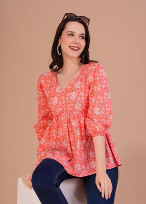 shri siddhi vinayak Formal Self Design Women Orange Top