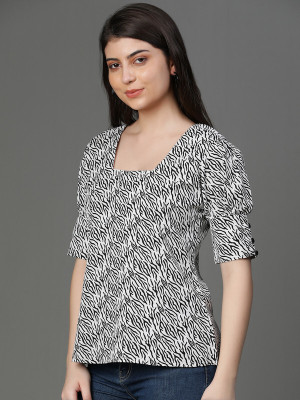 TrueStride Casual Printed Women White, Black Top