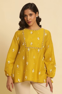 W Casual Embroidered Women Yellow Top