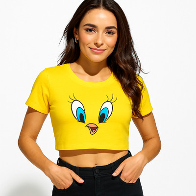 FASHIONCARNIVEL Casual Graphic Print Women Yellow Top