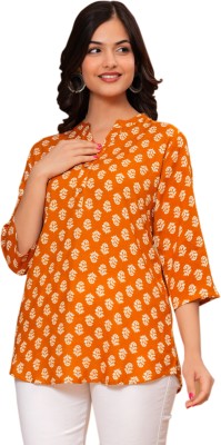 swadha fashion Casual Printed Women Orange, White Top
