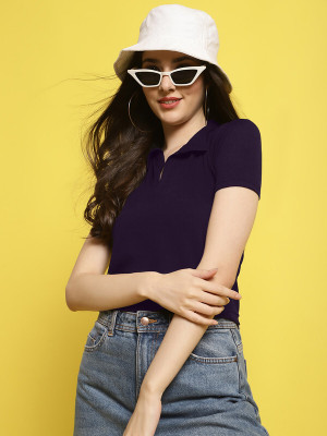 Fabflee Casual Solid Women Purple Top