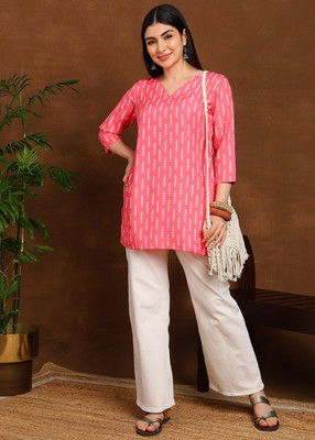 HIVA TRENDZ Women Printed Straight Kurta(Pink)
