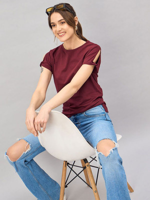 CORSICA Casual Solid Women Maroon Top