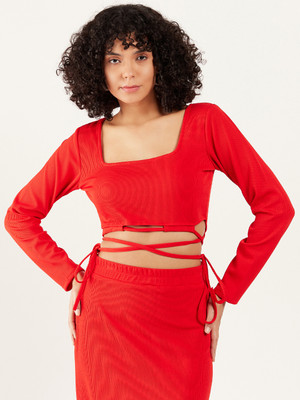 ATHENA Casual Solid Women Red Top