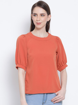 OXOLLOXO Casual Half Sleeve Solid Women Red Top