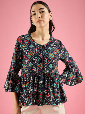 Dressberry Party Printed Women Black Top