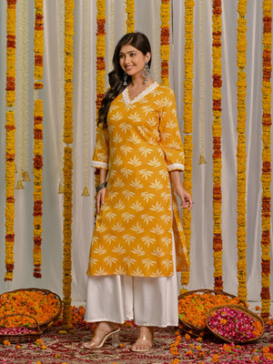 Sample Women Printed Straight Kurta(Yellow)