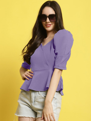 Fabflee Casual Solid Women Purple Top