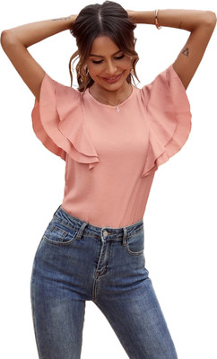 Stylistico Casual Self Design Women Pink Top
