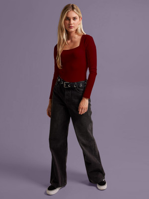 Dream Beauty Fashion Casual Solid Women Maroon Top