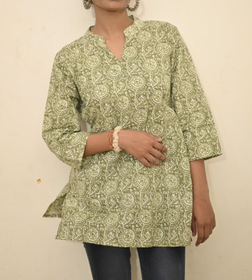 Gonidhaiya Casual Floral Print, Ethnic Motifs Women Green Top