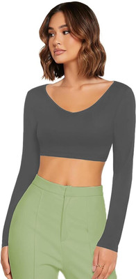 THEBLAZZEE Casual Solid Women Silver Top