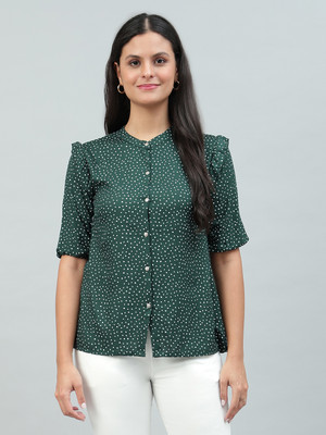FLAMBOYANT Party Polka Print Women Green Top
