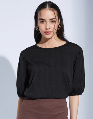 Selvia Casual Solid Women Black Top