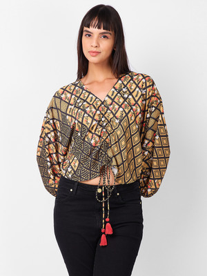 IZEL Casual Printed Women Yellow Top