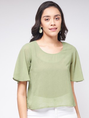 ZIMA LETO Casual Solid Women Green Top