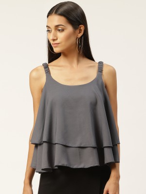 VYMO Party Solid Women Grey Top