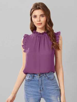 RARE Casual Solid Women Purple Top